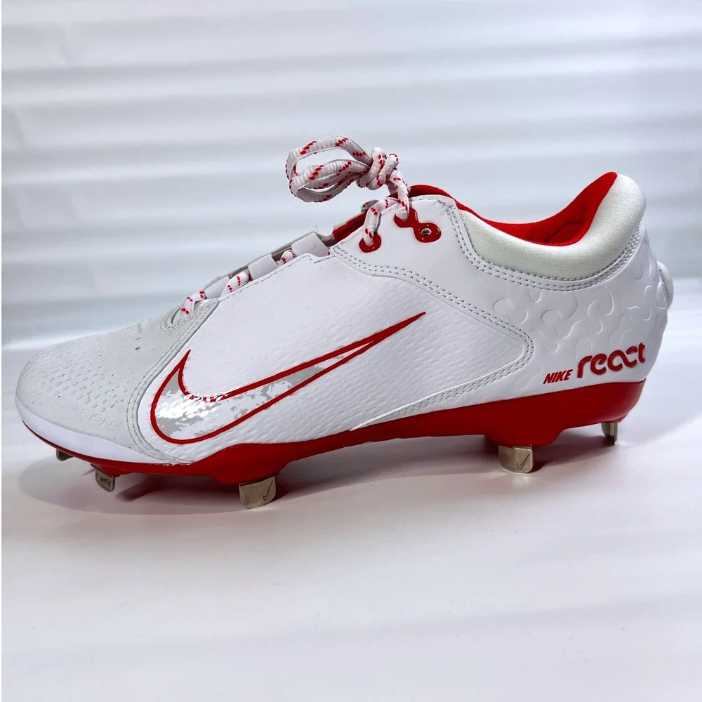 Nike Hyperdiamond 4 Elite Softball Cleats‎ White Red 9.5 Metal Spikes FZ0923-104